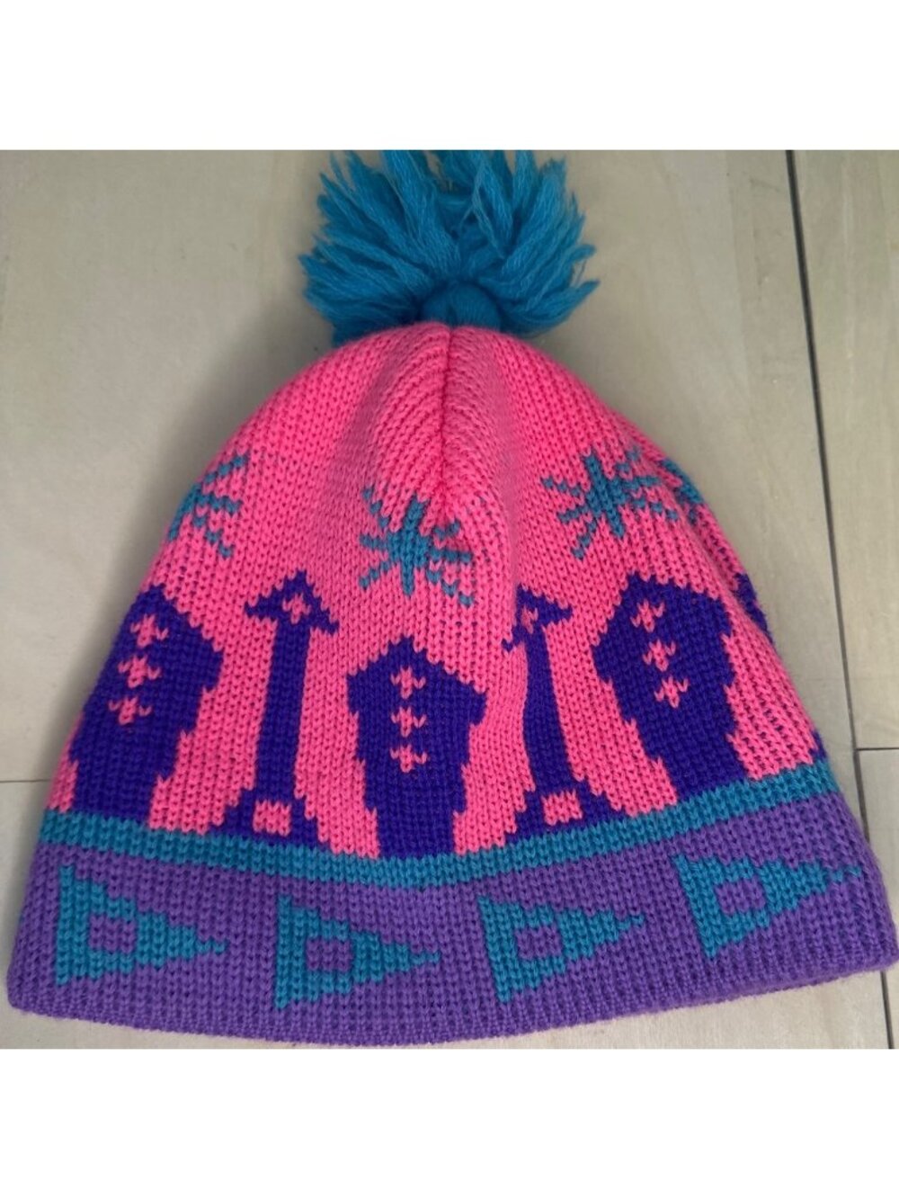 Vintage Wigwam Mills Aztec Wool Beanie Winter Pom Pom Boho Cozy Bohemian Hat